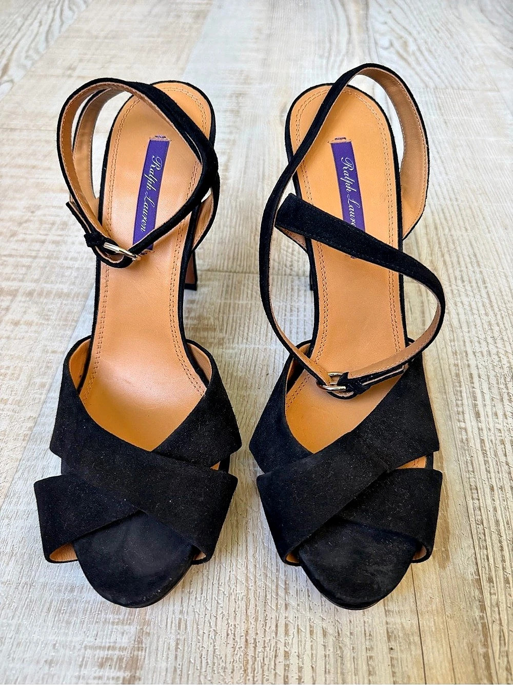 Ralph Lauren Collection Black Suede Strappy Heels 41B Made in Italy